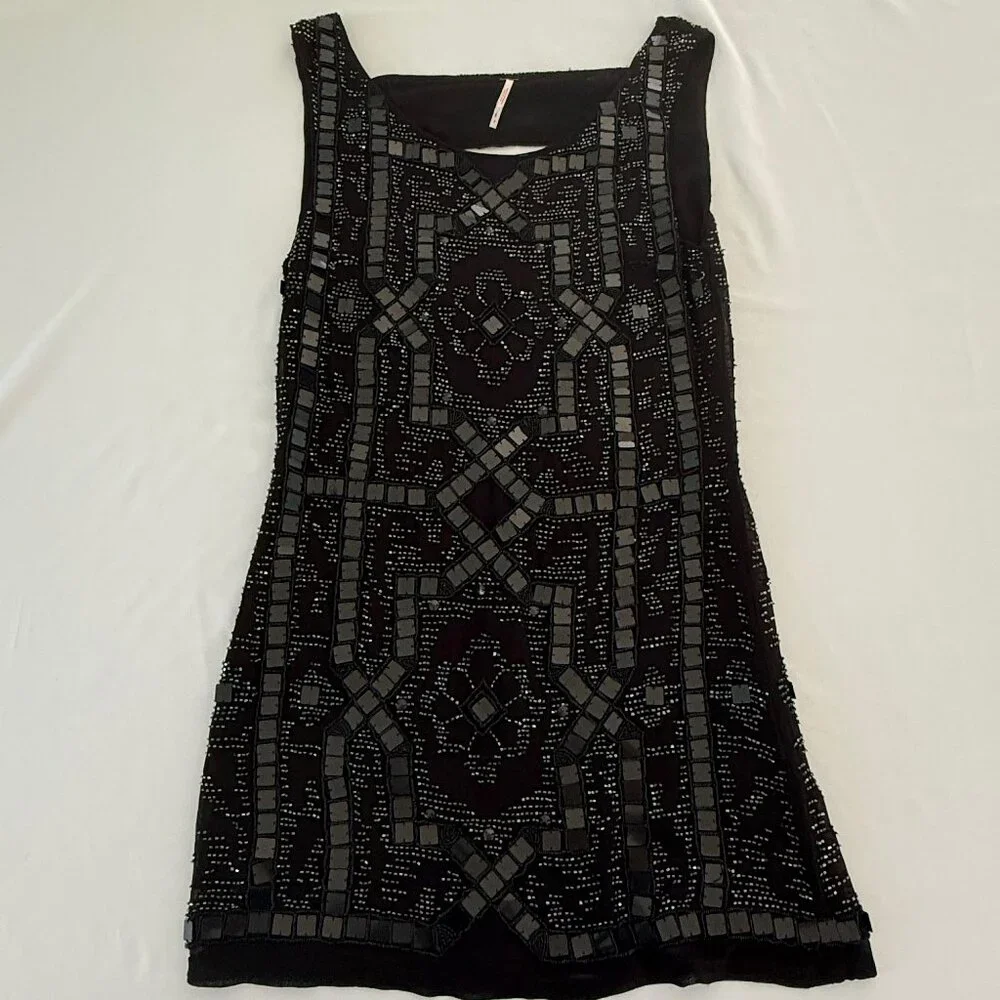 Free People Speak‎ Easy Black Beaded Sequin Mini Dress Size 0